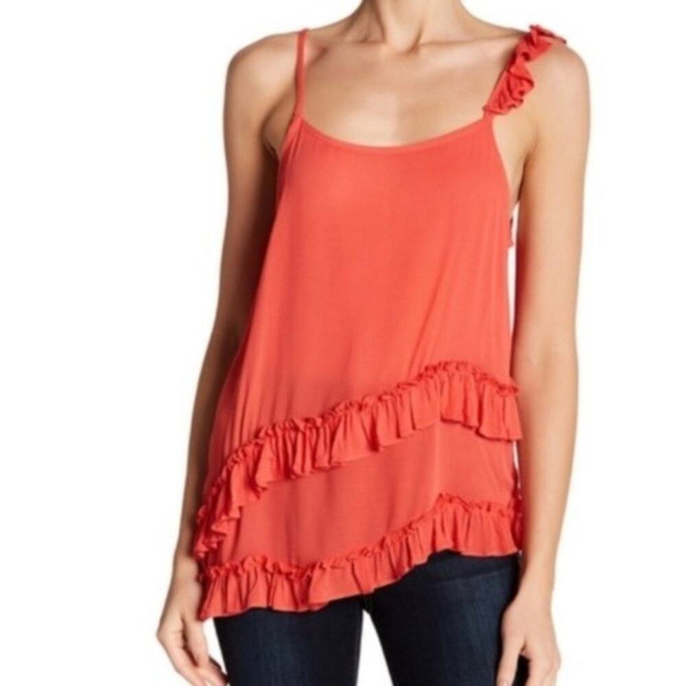 Ro & De Coral Asymmetrical Ruffled Top Size Large